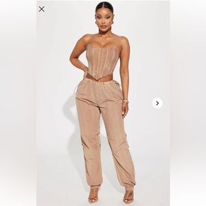 Fashion nova Chic Tan Strapless Corset Top and Jogger set